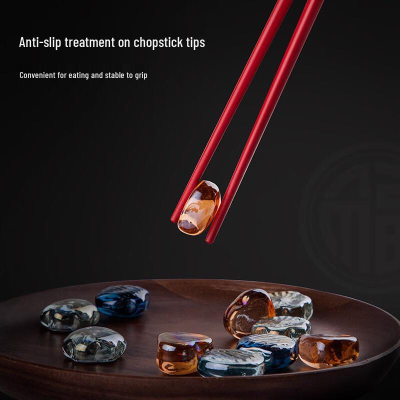 Chinese Red Double Happiness Gold-Tipped Serving Chopsticks