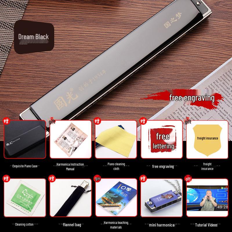 Guoguang 24-Hole C Key Double Reed Harmonica - Beginner Wind Instrument for All Ages