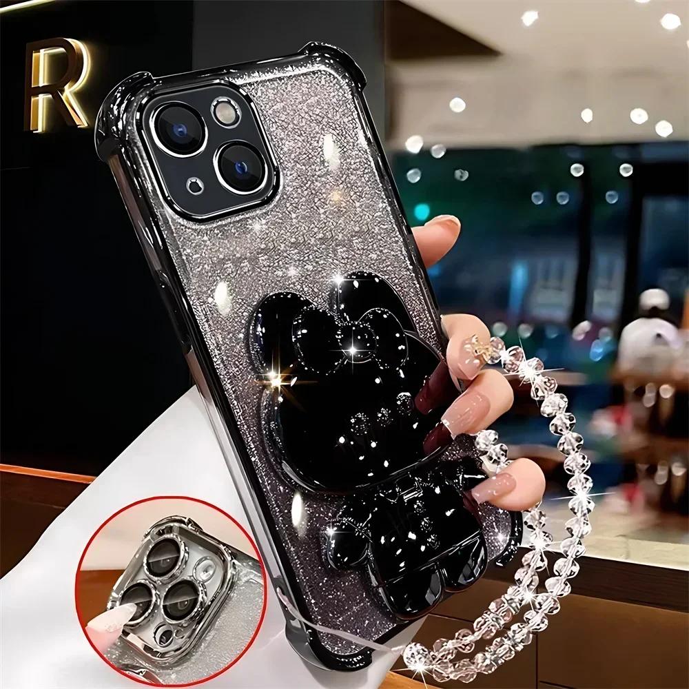 

Luxury Glitter Rabbit Mirror Phone Case For Samsung Galaxy S25 Edge S24FE S24 Plus S23 FE S22 S21 Ultra S20 Crystal Chain For S25 Edge