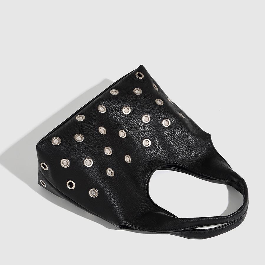 Rivet Underarm Bag, Commuter Large-capacity Shoulder Bag, Hollowed-out Handbag, Black Punk Style Women Shopper Totes Pu Leather