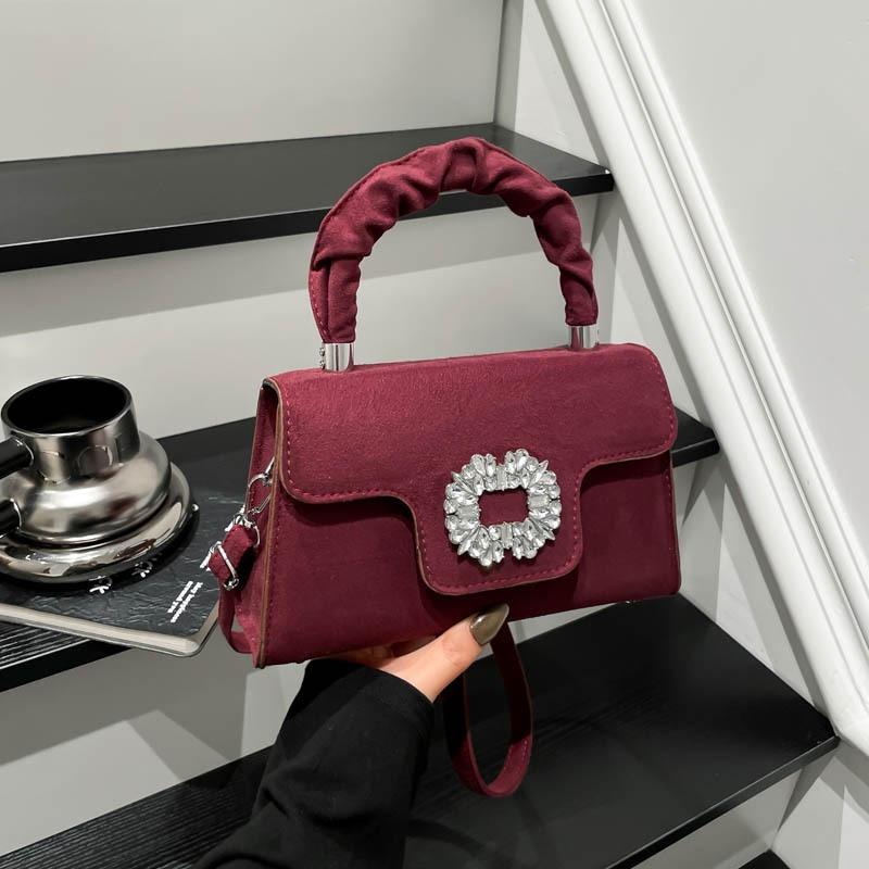 Fashion diamond-encrusted small square bag New gemstone handbag Women's bag Textured shoulder messenger bag