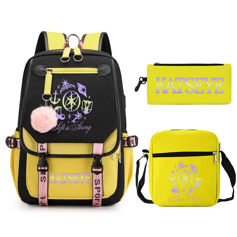 Set Zaino Scolastico da 3 Pezzi per Studenti Zaino Scolastico di Grande Capacità in Tessuto Oxford con Tracolla e Astuccio