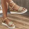 Fashion Canvas Espadrilles Wedge Sandals for Women 2025 Summer Casual Ankle Strap Platform Sandles Woman Thick Sole Non Slip Beach Shoes
