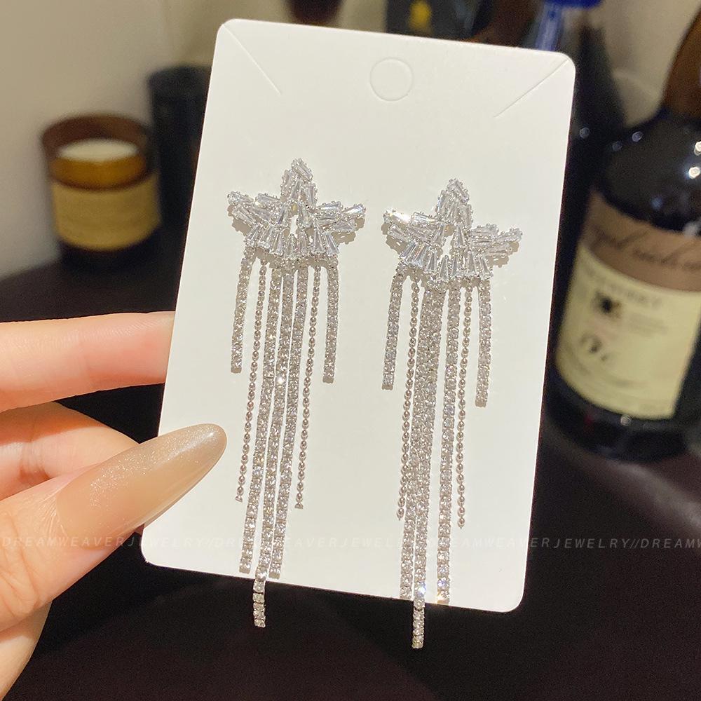 925 Sterling Silver Full Diamond Tassel Earrings – High-End European & American Style, Super Shiny, Luxurious Ear Jewelry for Women.