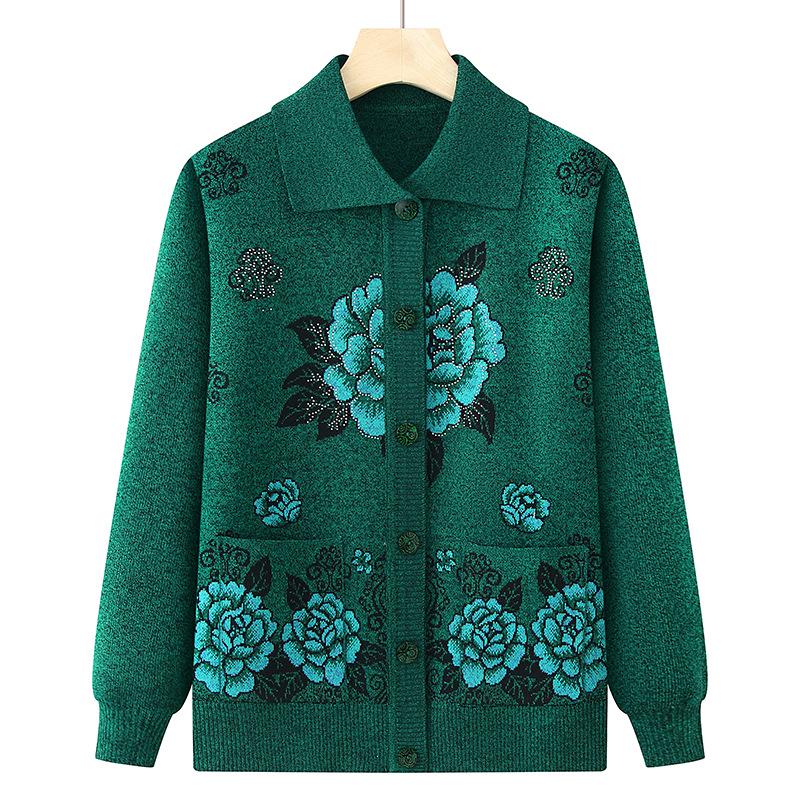 Cardigan lavorato a maglia primaverile-autunnale della nonna per donne di mezza età e anziane
