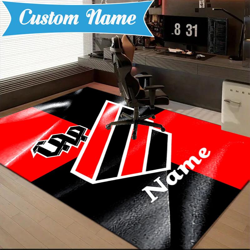 Custom Name Black Stripes Athletico Crest Rug Game Carpet, Floor Mat for Bedroom Living Room Entryway Rug, Home Decor Gift for Christmas Birthday