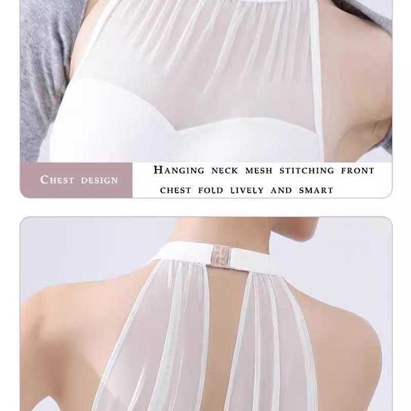 Adult Women's Sleeveless Halterneck Ballet Dance Leotard with Mesh Splice