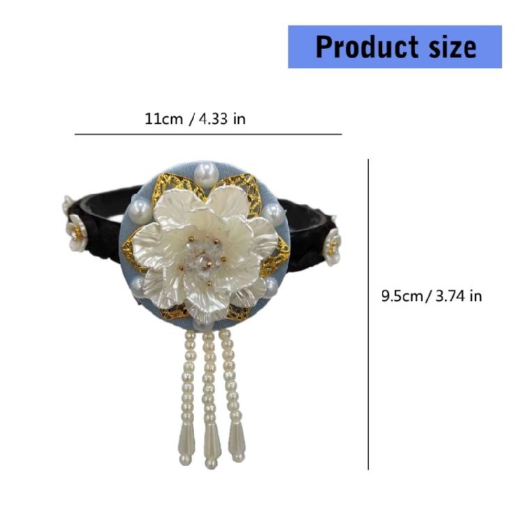 Flower Pearls Korean Hair Hoop Traditional Headband for Stage Shows and Ethnic Festivals Handmade Hair Accessories