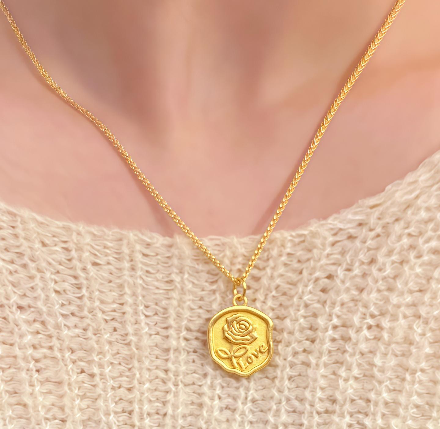 

Chisel-Carved Rose Gold-Plated Necklace with Brushed Finish - Women s Luxury Clavicle Chain