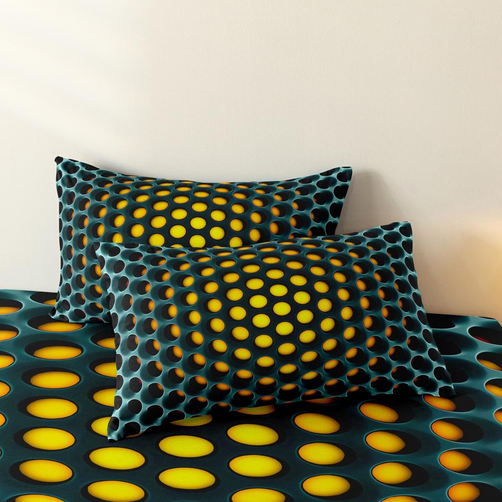 3pcs Teal Hole Pattern Duvet Cover Set, Black Background Optical Art Bedding Suitable For Family Bedrooms,Hotels And Dormitories