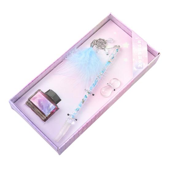 1Набір Кристалічна ручка Дизайн підвіски з пір'ям Економія чорнила Легко чистити Художня кристалічна ручка для підпису для ескізів