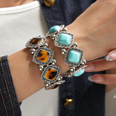 Retro Old Acrylic Geometric Rhombus Elastic Bracelet Ethnic Style Personalized Jewelry