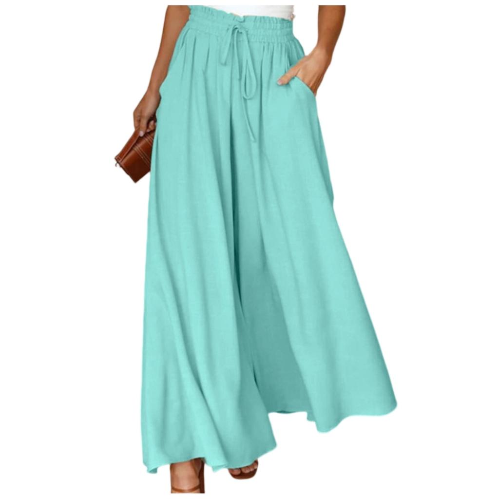 Women's Casual Fashion Elastic Waistband Wide Leg High Waist Long Skirt Pants