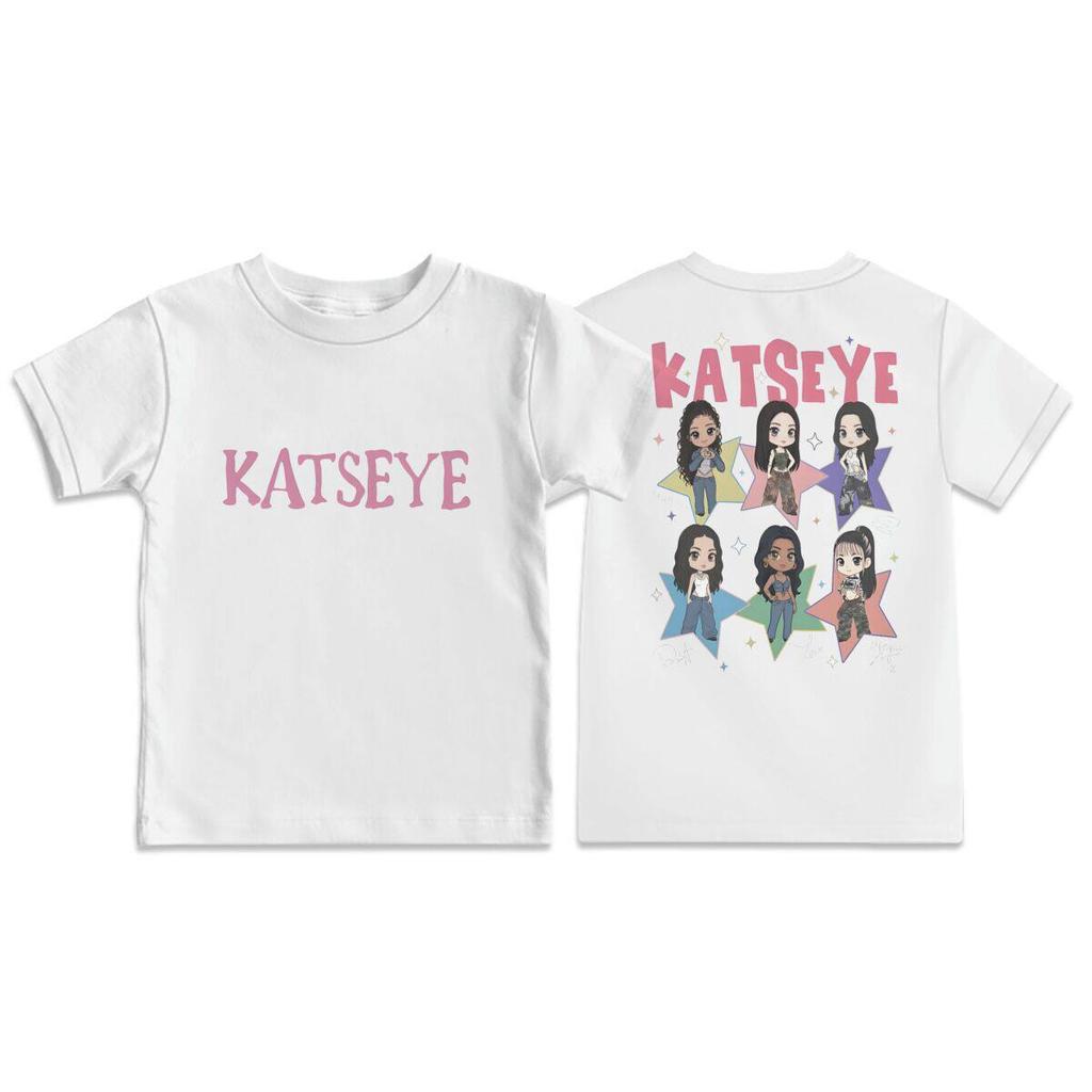 KATSEYE Trendy Girls Printed Childrens Roundneck Shortsleeved Tshirt for Summer Loose and Comfortable Casual Wear