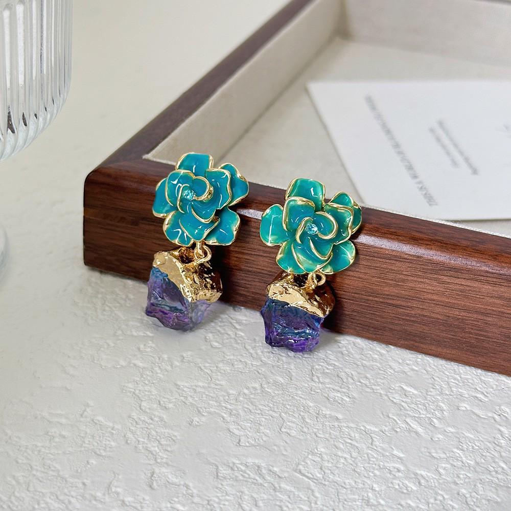 High-Grade Green Floral Pearl Earrings - Silver Needle Lily of the Valley and Tulip Design