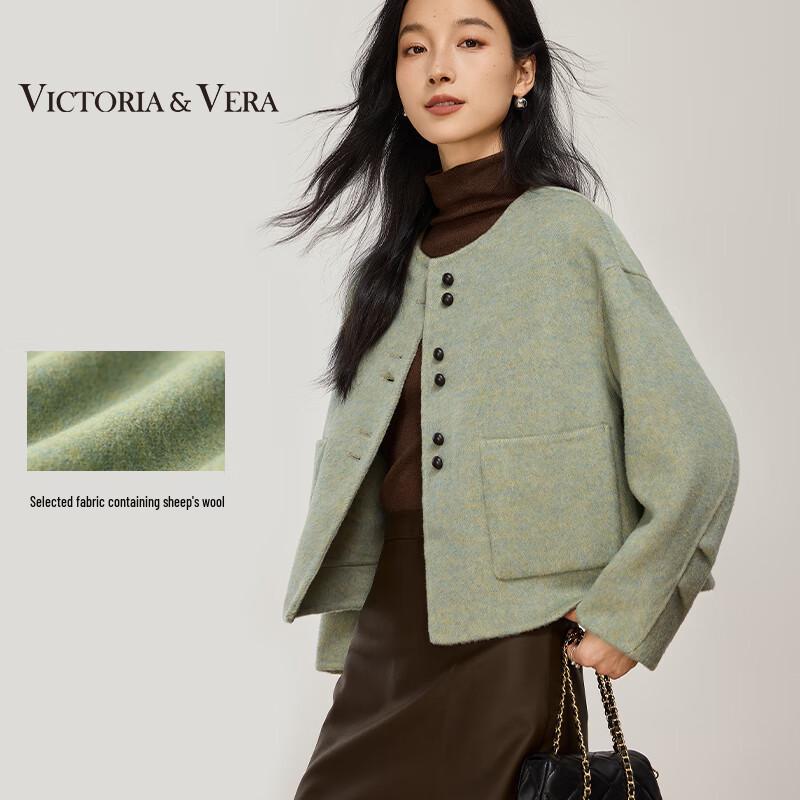 

VICTORIA&VERA Женское винтажное короткое пальто свободного кроя из смесовой шерсти с кожаными пряжками L