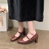 Vintage Block Heel Mary Jane Heels 2026 Square Toe Temperament Single