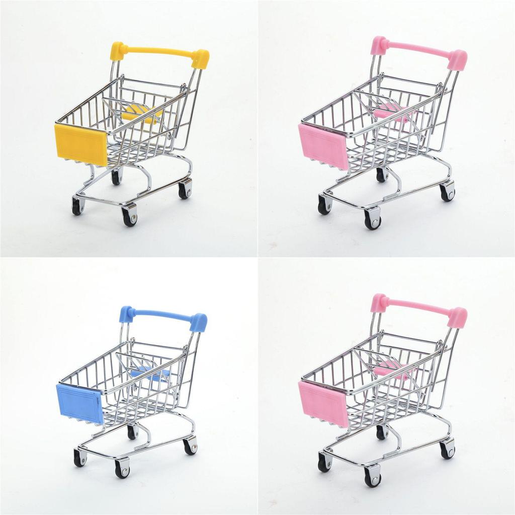 Adorable Children's Mini Metal Shopping Trolley And Colorful Basket Role Play Toy Set For Imaginative Play