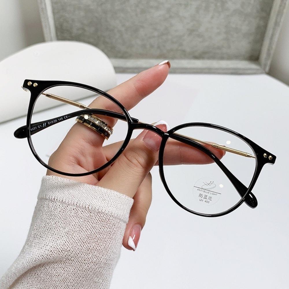 Anti-Blue Light Glasses Ultra-Light Blush Cold Brown Korean Anti Radiation Round Metal Frame Eyewear