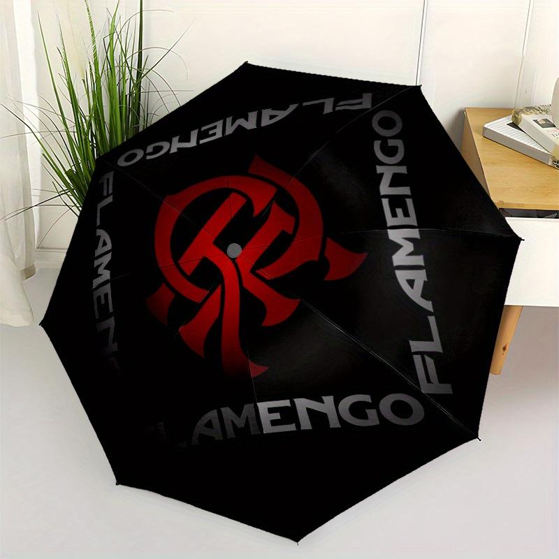 1pc Flamengo Automatic Umbrella - Lightweight & Portable 8-Rib Iron Frame, Durable Canopy, Playful Design with Red & Black Log