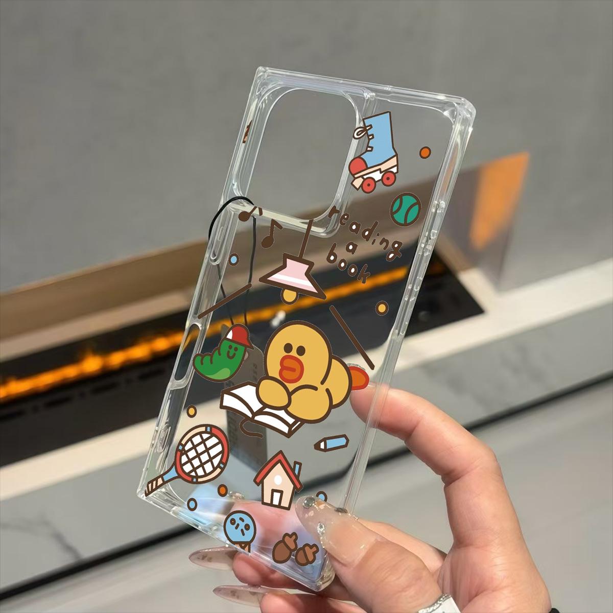 

Прозрачный квадратный чехол-накладка для iPhone 15 Plus 12 16 ProMax 13 11 14 Pro Max, защита от окисления, чехол с рисунком Салли Дак iphone 11 ProMax