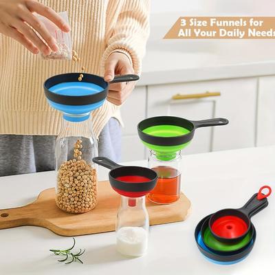 Large Small Funnel Set Of 3, Food Grade Mini Funnels For Kitchen Use, Silicone Collapsible Funnel, Wide Mouth Canning Funnel For Mason Jars, Jam