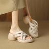 Krazing Pot Schaffell Pantoletten Peep Toe Blockabsätze Sommerschuhe Europäisches Design Plateau Wasserdicht Damen Sandalen