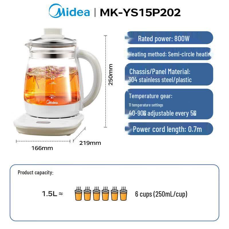 Midea 1.5L Smart Glass Health Pot