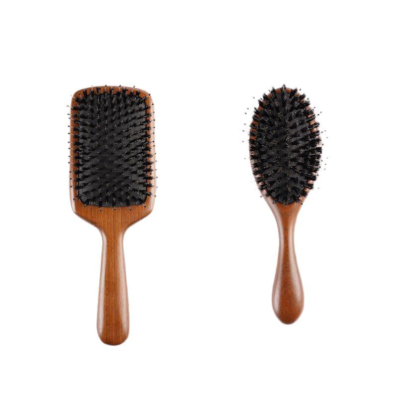 Sandalwood Boar Bristle Paddle Comb: Detangling & Massage for Women's Fluffy Hair