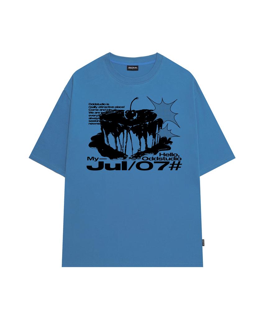 ODDSTUDIO Heart Birthday Graphic Oversized T-Shirt - Vintage Blue