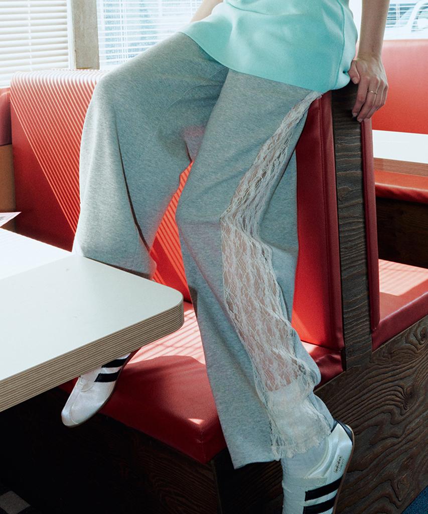 ERER Sheer Lace Panel Sweatpants Melange Gray