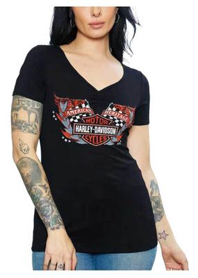 Camiseta de Manga Corta con Escote en V y Adornos 'Me First Racing' para Mujer Harley-Davidson