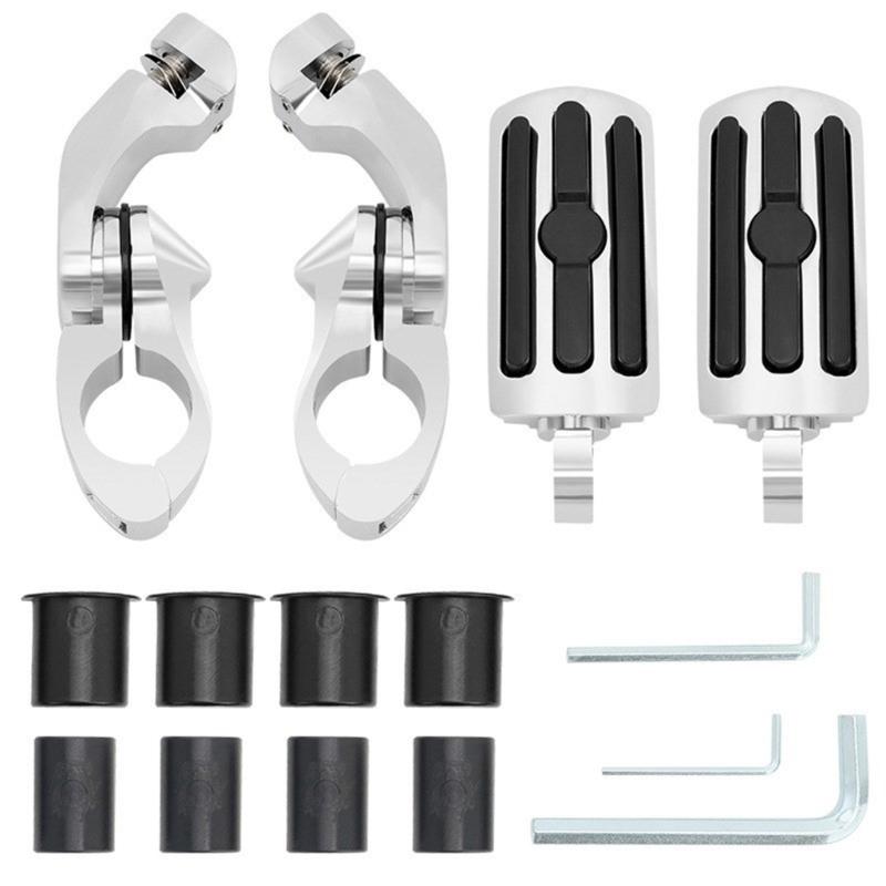 Motorcycle Highway Pegs Short Angled ride Footrests with Adjustable Mount Aluminum Rubber for 1.25" Engine Guard