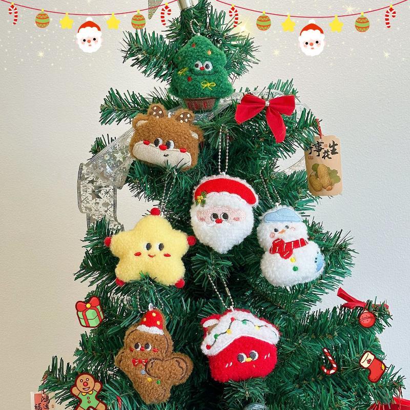 Christmas Plush Ornament Cute Santa Snowman Reindeer Doll Pendant Soft Fluffy Mini Hanging Decor For Xmas Tree Holiday Gifts