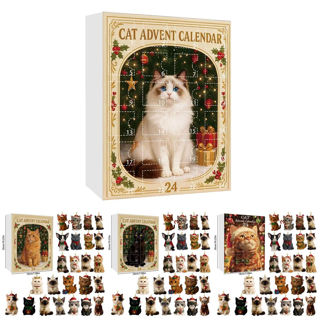 Katzen-Weihnachtsbaumschmuck Set mit 24 Acryl Versteckte Überraschung Weihnachtsdekorationen