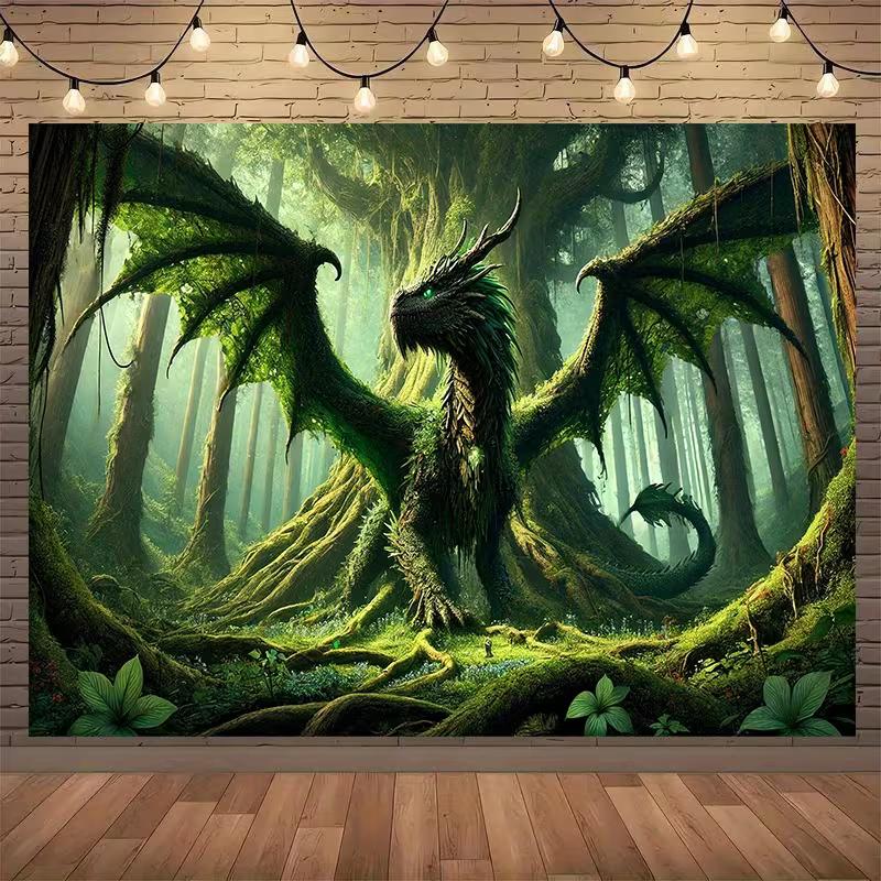 2D Magischer Grüner Drache Foto Hintergrund für Studio Fotoshooting