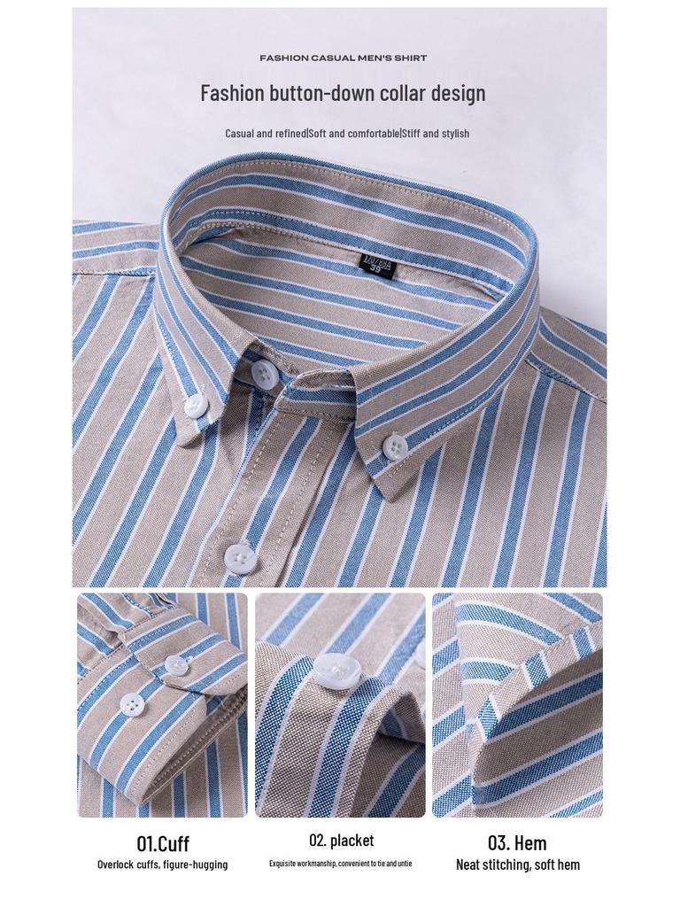 Men's Casual Business Enzyme Washed Plaid Oxford Shirt - Long Sleeve, High-End, for Spring and Autumn