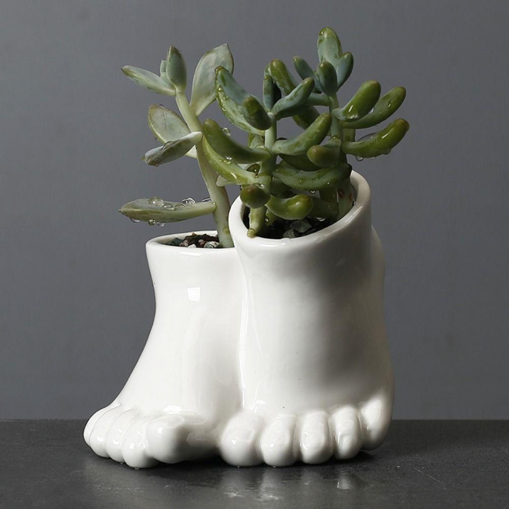 Decorative Feet Shape Flower Pot Ceramic Hydroponic Flower Holder Creative Vase Ornament Office