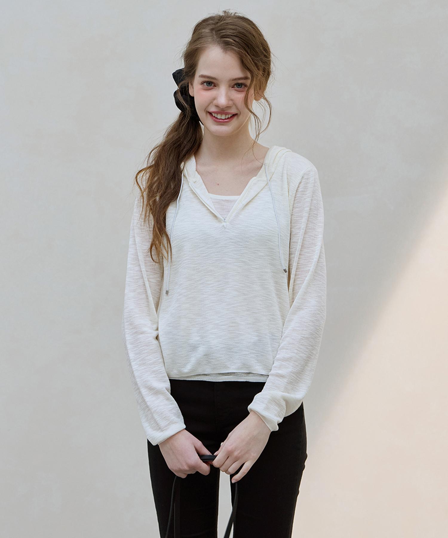 Mood Inside Woman (Woman) Blur See-Through Layered Hoodie Knit_Ivory Lemon/Free