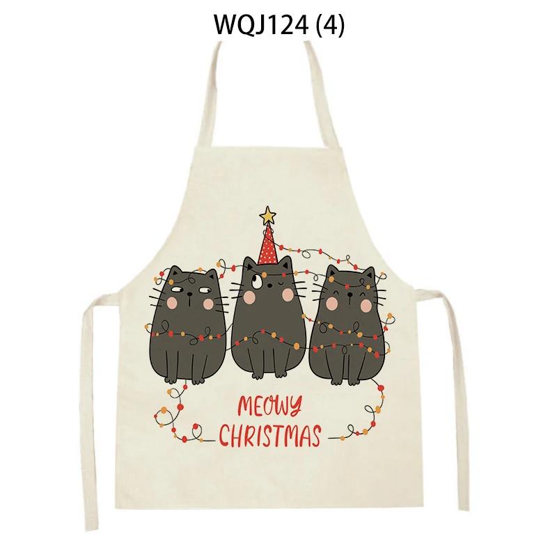 Cartoon Merry Christmas Cat Kitchen Aprons Adult Kids Waist Bibs Home Cooking Baking Cleaning Aprons Sleeveless Pinafore