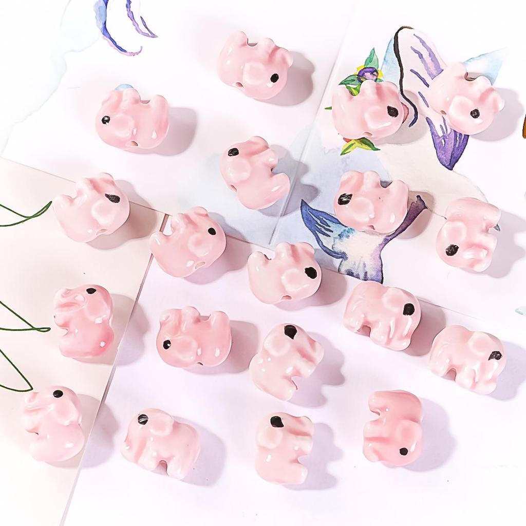Perline in Ceramica Dipinta Tulipano e Farfalla Rosa Retrò per Braccialetti e Collane Fai da Te