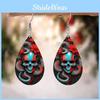 Flower Themed Halloween Skull Patterns Water Droplet Shaped Women Earrings