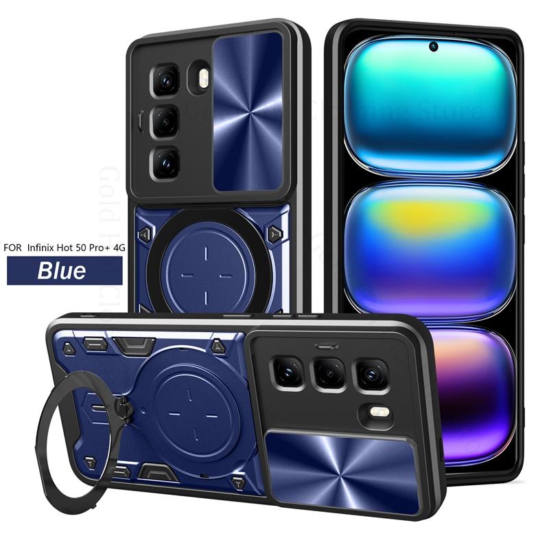 Handyhülle für Infinix Hot 50 Pro Plus 4G Armor Magnetische Heavy Duty Schutzhülle für INFINIX Hot 50 50i 30 i 40 Pro 4G Ringständer Schiebe-Objektivabdeckung
