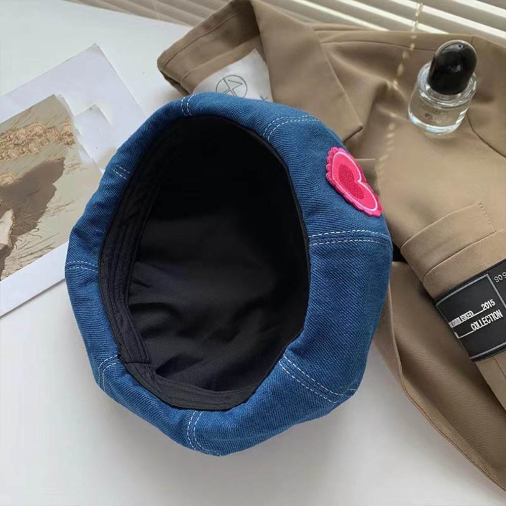 Denim Berets Hat Heart Peaked Cap Sweet Painter Cap Spring Autumn
