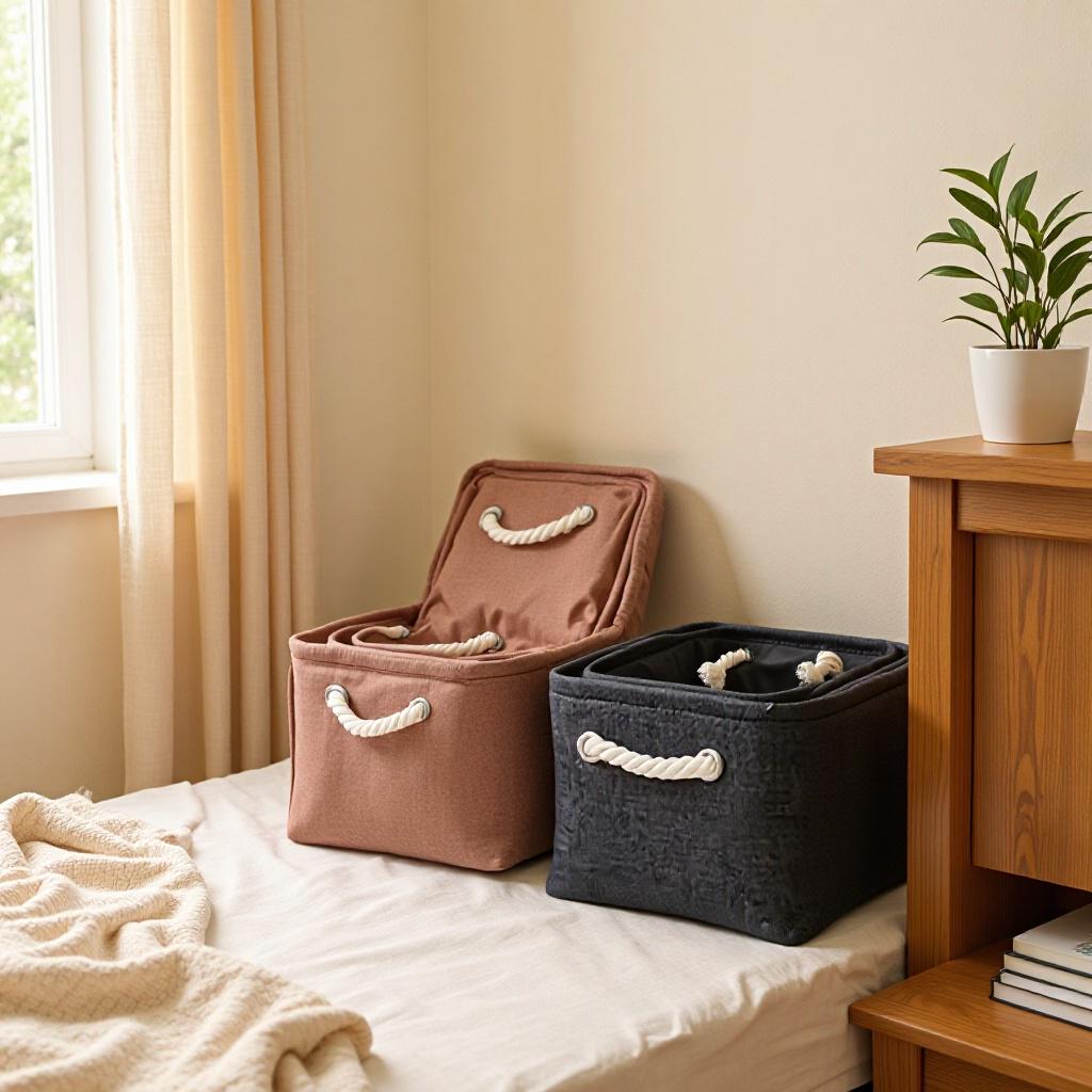 Set of 3 Multi-Color Linen Storage Baskets for Entrances, Underwear, and Clothing