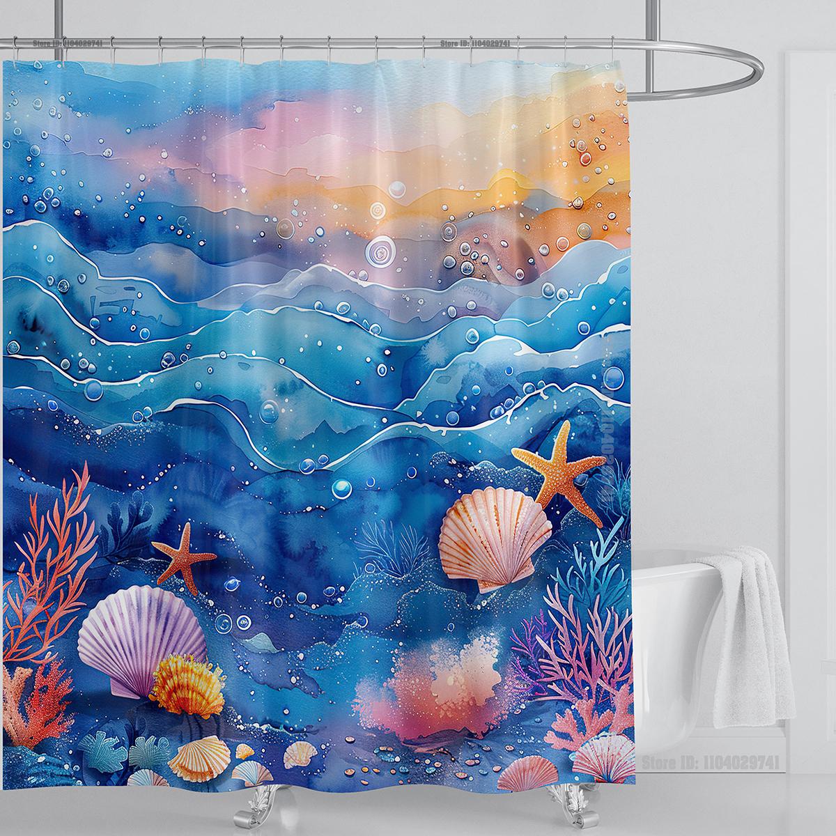 

Sea Shell Starfish Shower Curtain Waterproof Shower Curtain Polyester Fabric 3D Printed Curtain Bathroom Decoration With Hook W90xH180cm