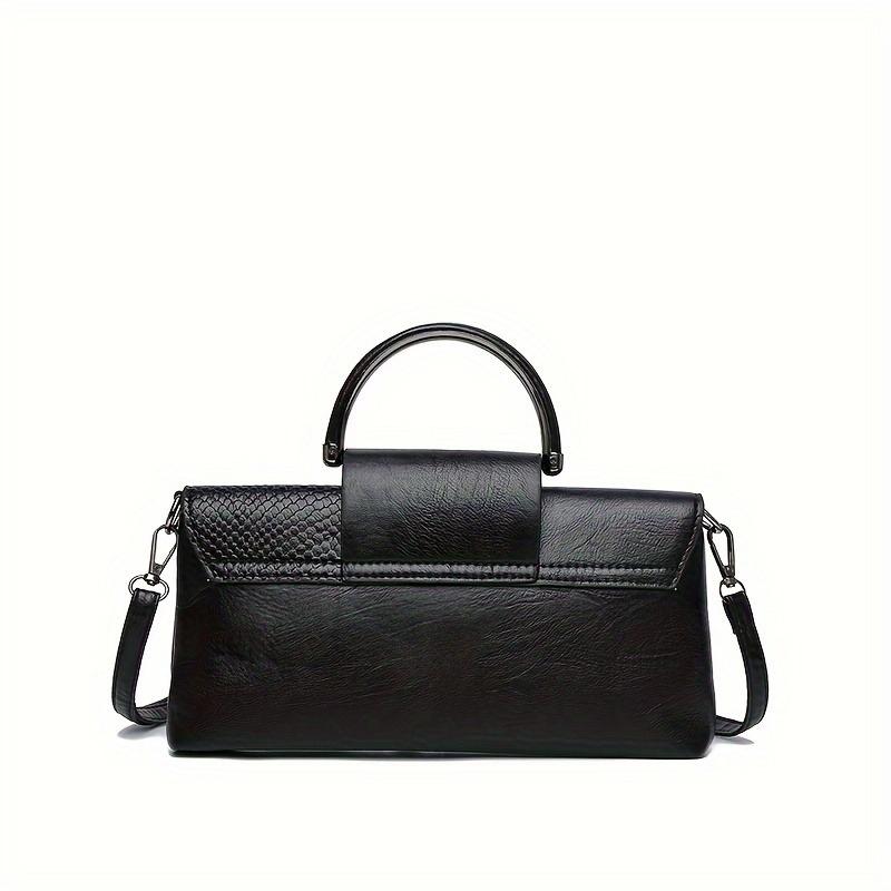 Vintage Crocodile Print Women's Handbag Stylish Shoulder Bag with Detachable Straps Lightweight Everyday Accessory