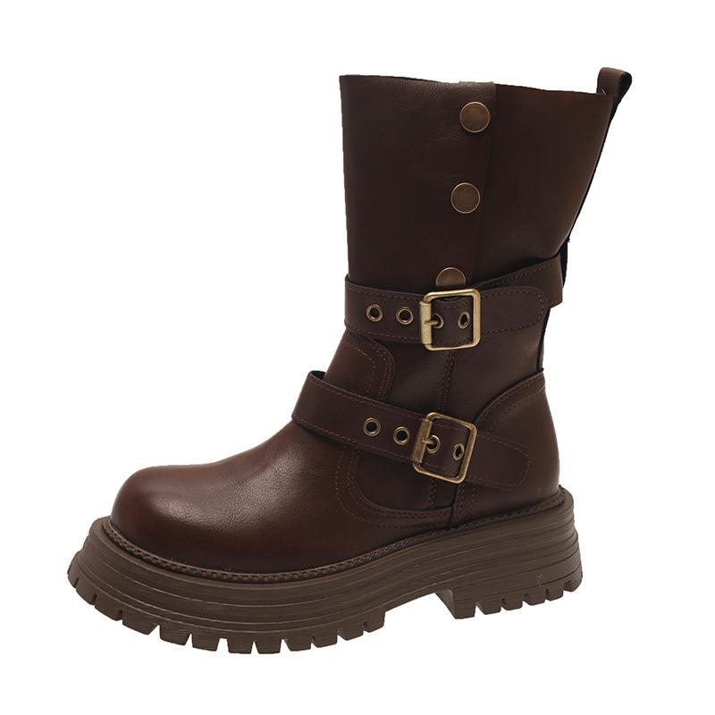 Maillard platform Martin boots women's autumn and winter new belt buckle western short boots small slim medium boots