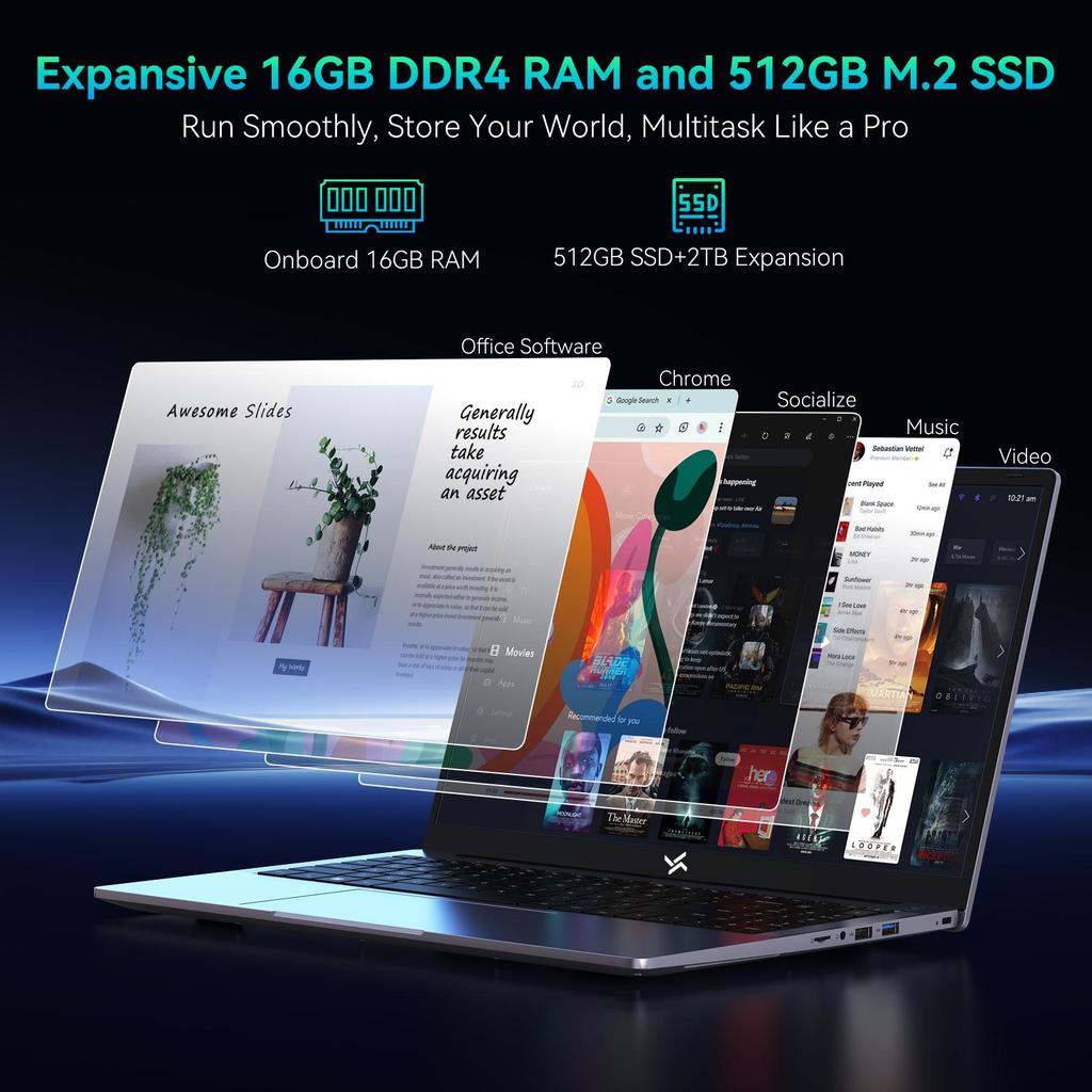 Hunidun Hibook 6 Notebook 15,6 palce 16GB+256/512GB Intel TwinLake N150 4 jádra4 vlákna Windows11 Home Notebook