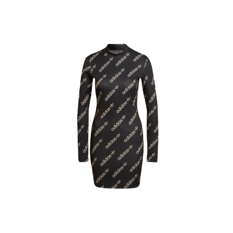 adidas Originals Women s Logomania Long Sleeve Dress Black HM4892 30